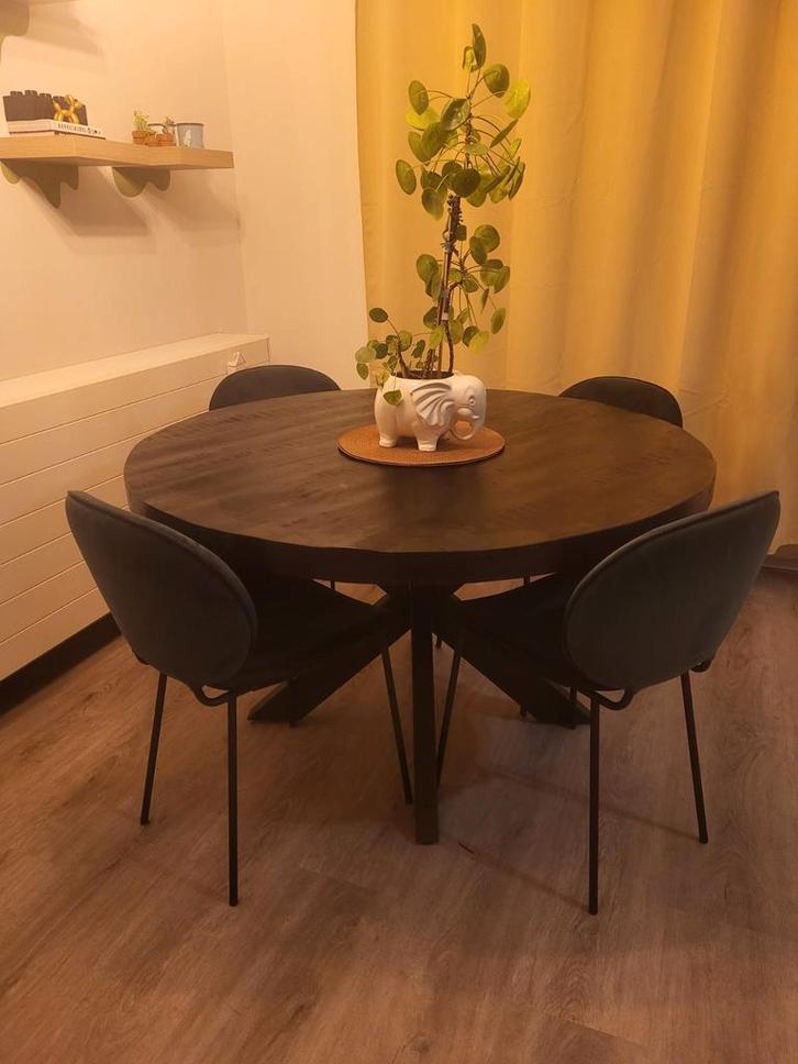 Ronde eettafel zwart 130 cm diameter HUUS, Huis en Inrichting, Tafels | Eettafels, Zo goed als nieuw, 100 tot 150 cm, 100 tot 150 cm