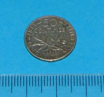 Frankrijk - 50 centimes 1919 - zilver beschikbaar voor biedingen