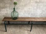 Stoere vintage industriele bank | salontafel | staal en hout, Ophalen, Gebruikt, Minder dan 75 cm, 150 tot 200 cm