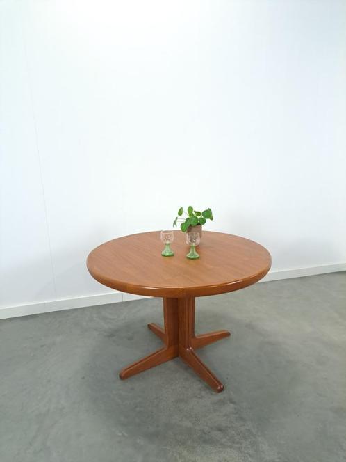 Deens design ronde uitschuifbare teak eettafel vintage, Huis en Inrichting, Tafels | Eettafels, Gebruikt, 100 tot 150 cm, 200 cm of meer