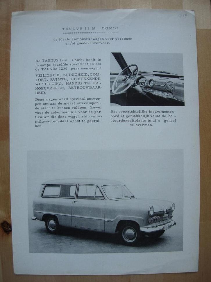 Ford Taunus 12M Combi Specificatie Brochure ca 1955, Boeken, Auto's | Folders en Tijdschriften, Zo goed als nieuw, Ford, Ophalen
