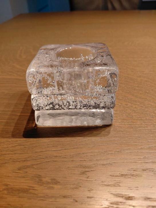 LEERDAM GLAS - BLOKKANDELAAR - 3 LAAGS MET POTAS BELLETJES, Huis en Inrichting, Woonaccessoires | Kandelaars en Kaarsen, Zo goed als nieuw