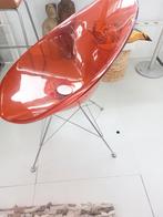 Design stoel van kunststof, doorzichtig, oranje rood, rvs, Huis en Inrichting, Stoelen, Ophalen, Gebruikt, Overige kleuren, Design