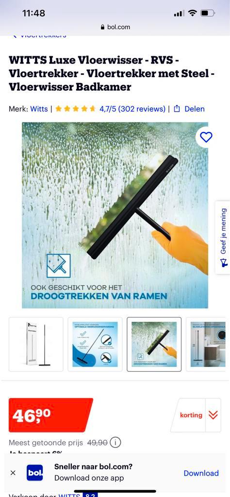 WITTS Luxe Vloerwisser - RVS - Vloertrekker, Huis en Inrichting, Schoonmaakartikelen, Raamwisser of Trekker, Ophalen of Verzenden