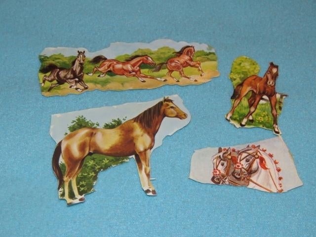 4 oude vintage poesieplaatjes paarden 2, Ophalen of Verzenden