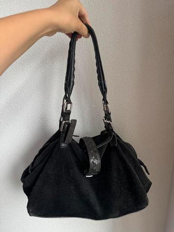 Vintage Y2K zwarte suede leren schouder tas beschikbaar voor biedingen