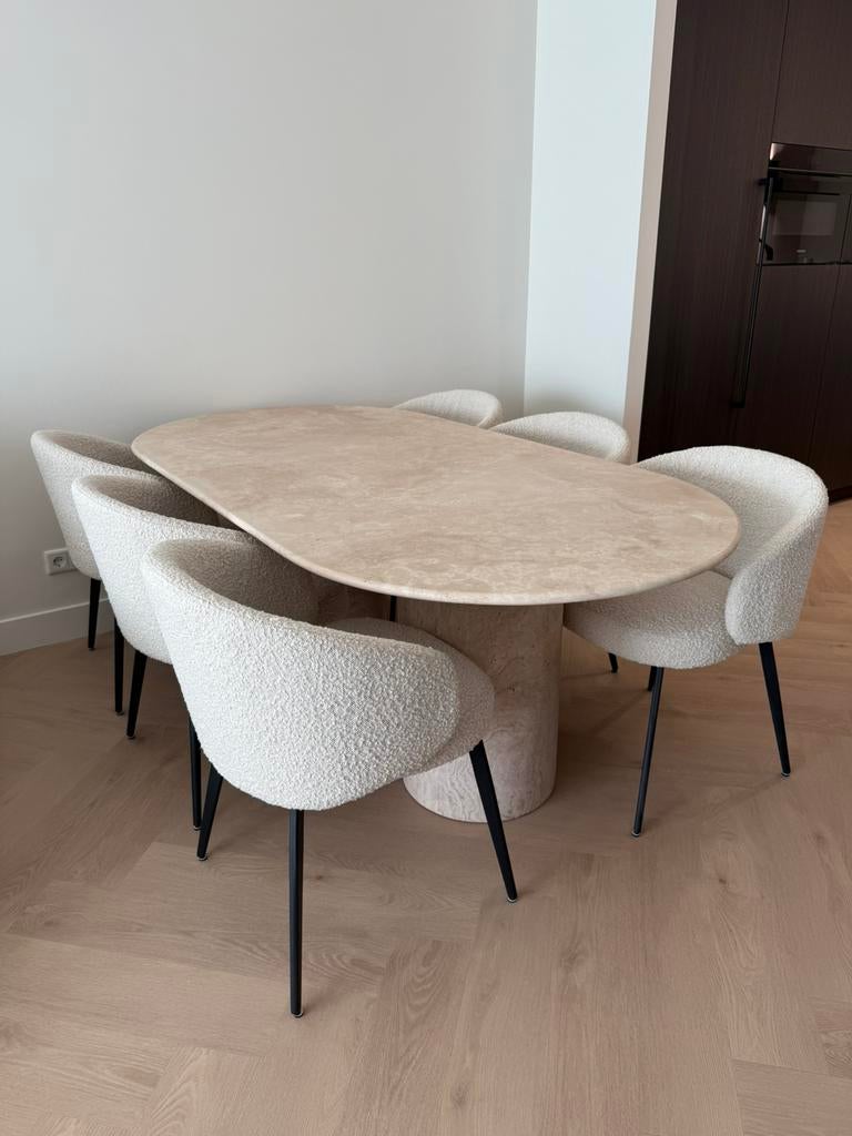 Ovale travertin eettafel | Natuursteen | 200×100, Huis en Inrichting, Tafels | Eettafels, Ophalen, Nieuw, Ovaal, 200 cm of meer
