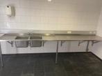 RVS Werkblad met Dubbele Spoelbak en Kraan, Huis en Inrichting, Ophalen, 200 cm of meer, Minder dan 100 cm, Grijs