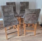 Set van 4 bar/bartafel krukken in lederlook, Huis en Inrichting, Barkrukken, Ophalen, Met voetsteun, 60 tot 90 cm, Hout