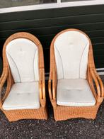 2 Rotan Fauteuils met Kussens, Huis en Inrichting, Fauteuils, Ophalen, Gebruikt, Minder dan 75 cm, Riet of Rotan