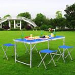Kampeertafel - Blauw - 120cm Opvouwbaar - 4 Krukken, -, Verzenden, -, Nieuw