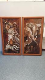 2 schilderijen met Zebra en Olifanten, Huis en Inrichting, Woonaccessoires | Schilderijen, Tekeningen en Foto's, Ophalen, Schilderij