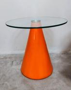 Bijzettafel glazen blad met oranje onderstel, Minder dan 55 cm, Gebruikt, Rond, Glas