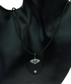 14k bicolor gouden Art Deco diamant onyx hanger ketting