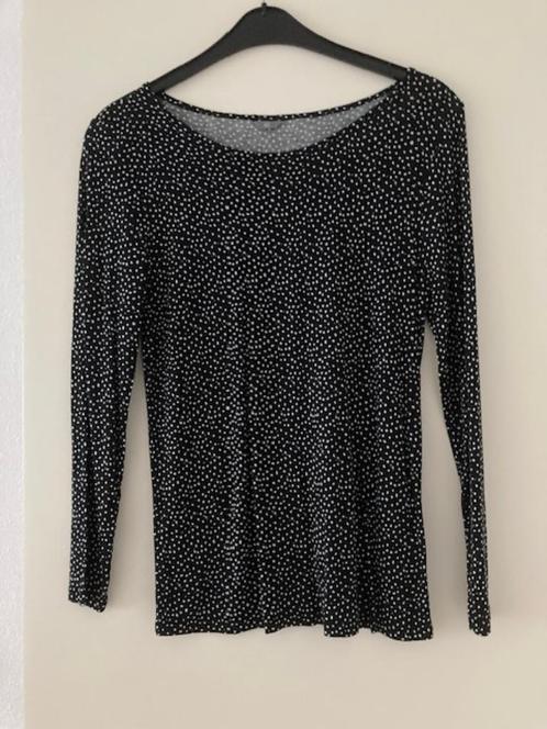 zwarte damestop met witte stippen, Kleding | Dames, Tops, Zo goed als nieuw, Maat 38/40 (M), Zwart, Lange mouw, Ophalen of Verzenden