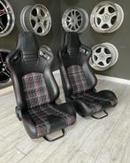 PowerParts sportstoel kuipstoel rood ruitmotief stof leder, Auto diversen, Tuning en Styling, Ophalen of Verzenden