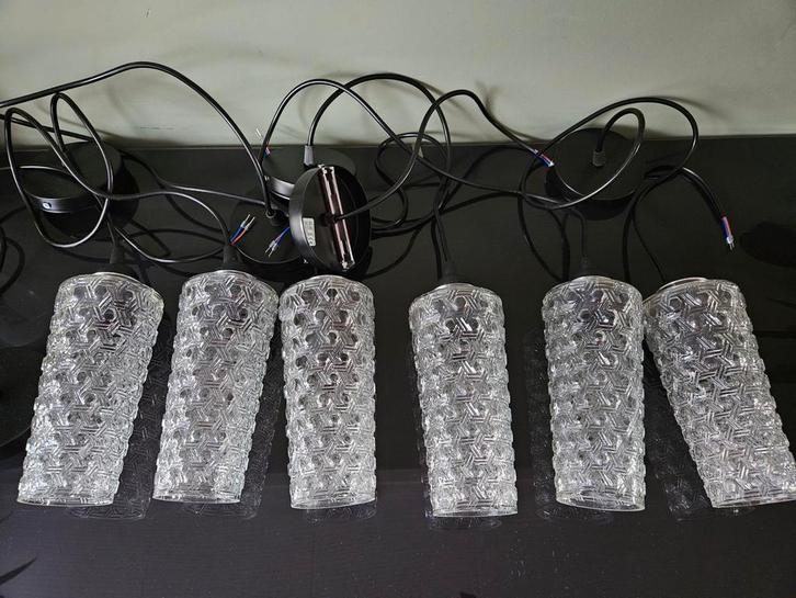 Vintage glazen hanglamp - set van 6, Huis en Inrichting, Lampen | Hanglampen, Zo goed als nieuw, Minder dan 50 cm, Glas, Ophalen of Verzenden