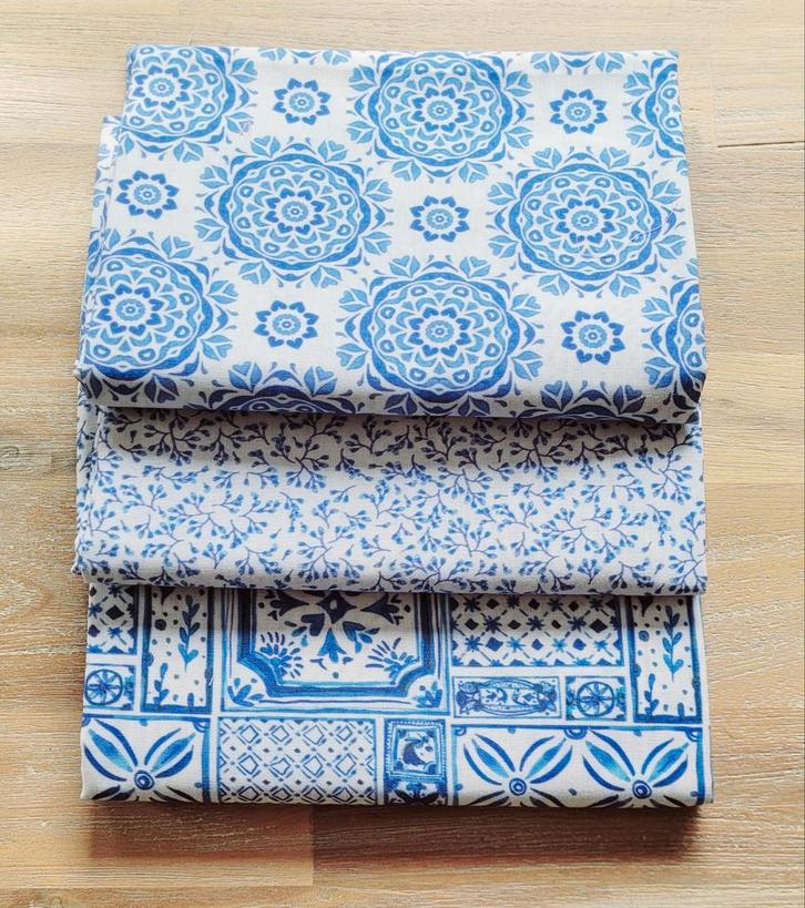 3 lieve lapjes Delfts Blauw 100% katoen, Hobby en Vrije tijd, Stoffen en Lappen, Nieuw, Katoen, 30 tot 120 cm, 30 tot 200 cm, Ophalen of Verzenden