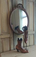 Antieke houten spiegel met strik ,kuif,hout, Antiek en Kunst, Antiek | Spiegels, Ophalen of Verzenden