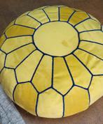 Nieuwe Marokkaanse handgemaakte VELVET poef, gevuld geel, Minder dan 50 cm, Rond, Nieuw, Minder dan 50 cm