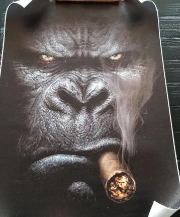 Canvas van een rokende gorilla beschikbaar voor biedingen
