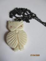 zilver ketting me hanger uil van been 3.5 cm hoog., Met hanger, Gebruikt, Ophalen of Verzenden, Zilver
