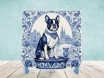Boston Terriër Delfts Blauwe tegel incl houder, Ophalen of Verzenden, Nieuw