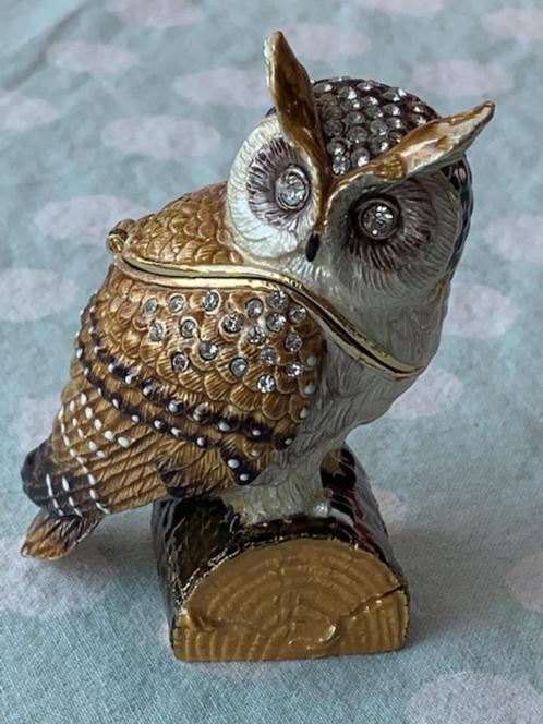 Handgemaakt emaille metalen juwelendoos Uil met kristallen, Verzamelen, Dierenverzamelingen, Nieuw, Beeldje of Figuurtje, Vogel