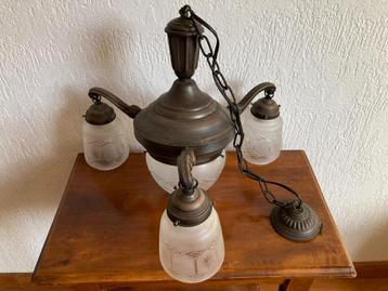 Koper brons hanglamp met 3 geslepen glazen glas hanglampjes beschikbaar voor biedingen