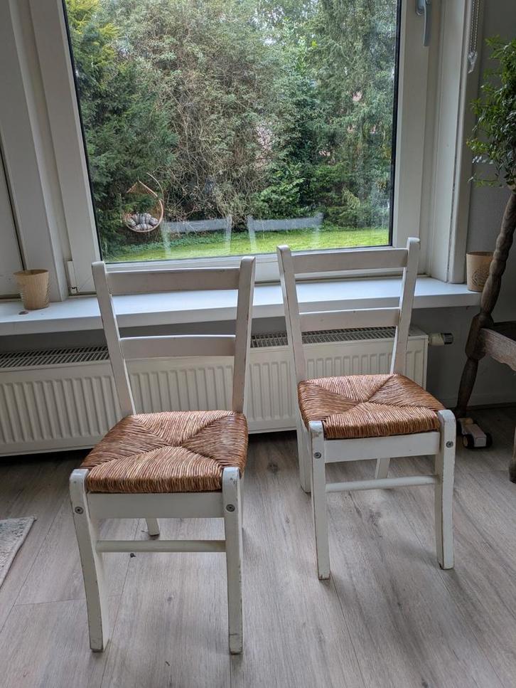 Vintage Kinderstoelen Wit Rotan, Huis en Inrichting, Stoelen, Gebruikt, Twee, Hout, Riet of Rotan, Wit, Ophalen