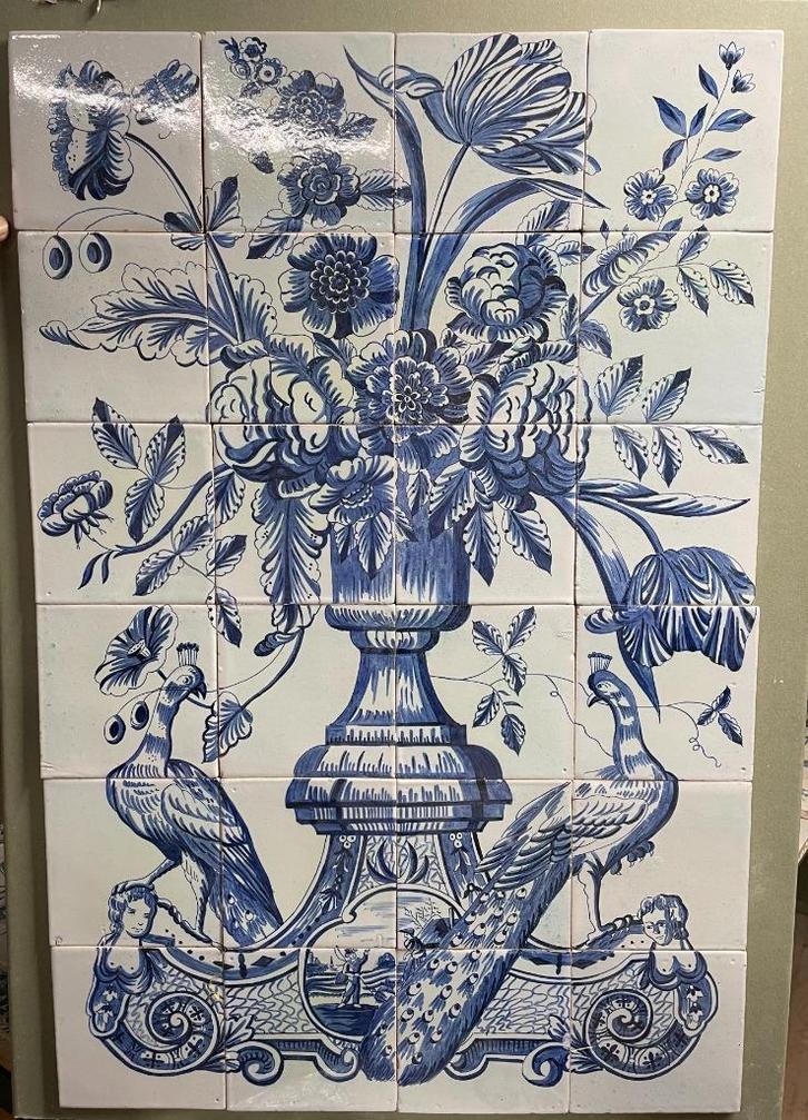 Antiek Tegeltableau bloemvaas Fries van circa anno 1800., Antiek en Kunst, Antiek | Wandborden en Tegels, Ophalen