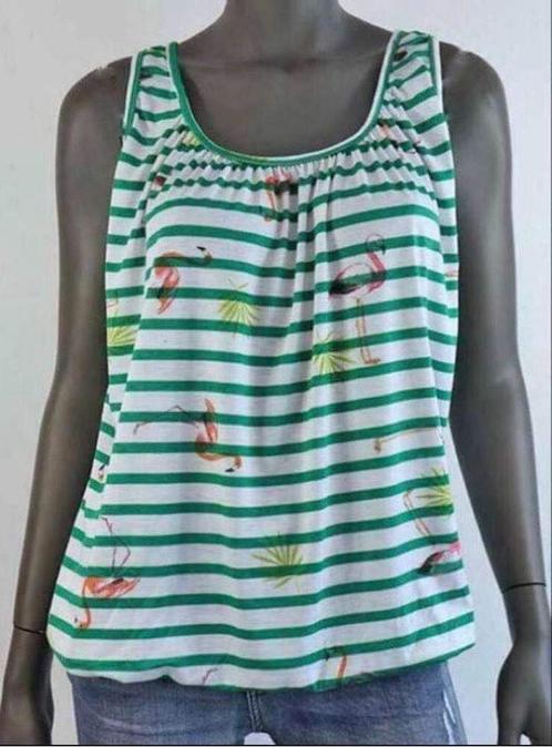 ** NIEUW **  gestreepte ballontop met flamingo opdruk, Kleding | Dames, Tops, Nieuw, Maat 42/44 (L), Zonder mouw, Ophalen of Verzenden