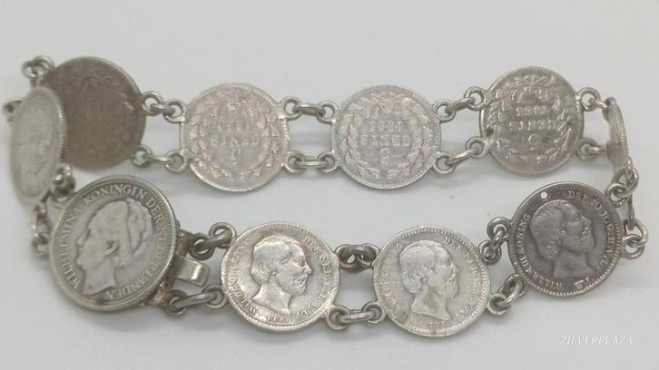 Zilveren Stuiver Armband Willem 3 - Antiek, Sieraden, Tassen en Uiterlijk, Armbanden, Zilver, Zilver, Ophalen of Verzenden