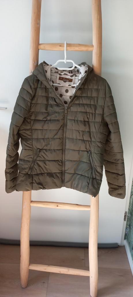 TUSSEN/DUNNE WINTER JAS LEGERGROEN DOTS ATTRAIT MT L, Kleding | Dames, Jassen | Winter, Zo goed als nieuw, Maat 42/44 (L), Groen