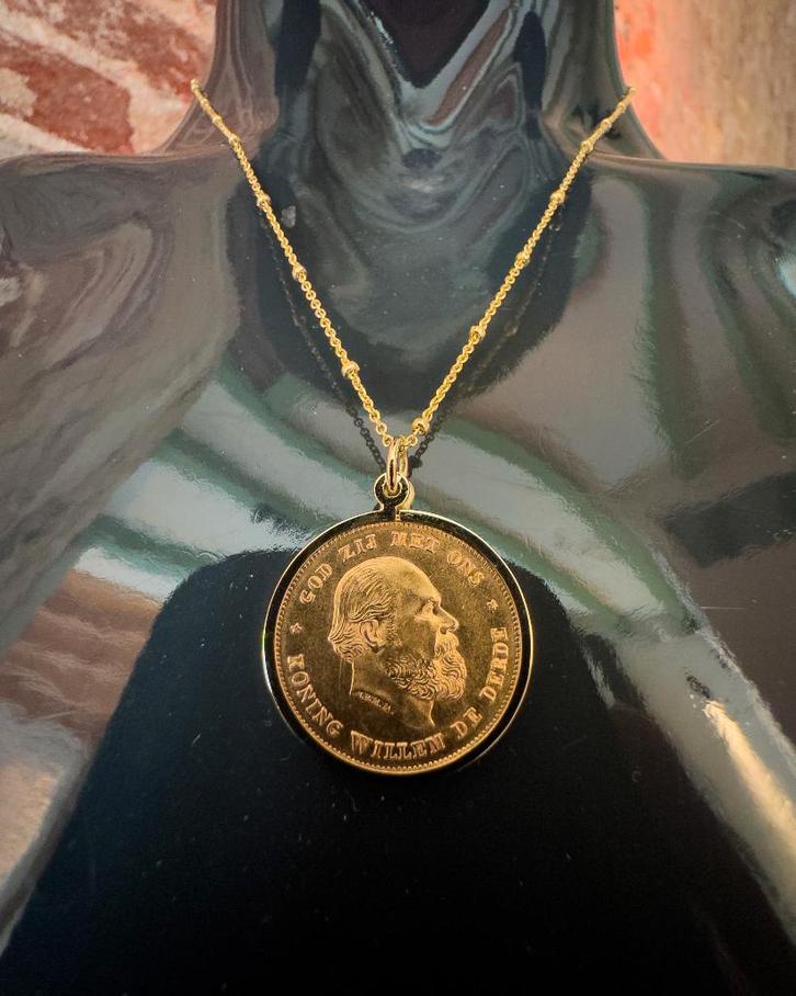 22k Gouden Tientje munt met 14k gouden ketting-hanger -nieuw, Postzegels en Munten, Munten | Nederland, Losse munt, 10 gulden