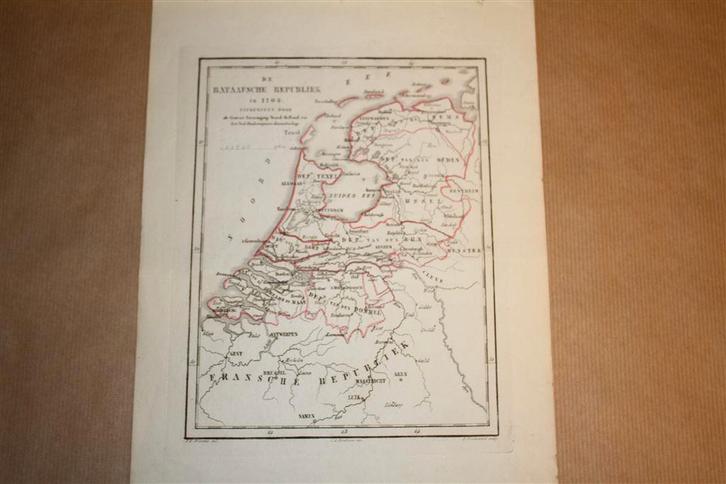 Antieke kaart - Bataafsche Republiek in 1708 - Witkamp - 187, Boeken, Atlassen en Landkaarten, Gelezen, Landkaart, Nederland, 1800 tot 2000