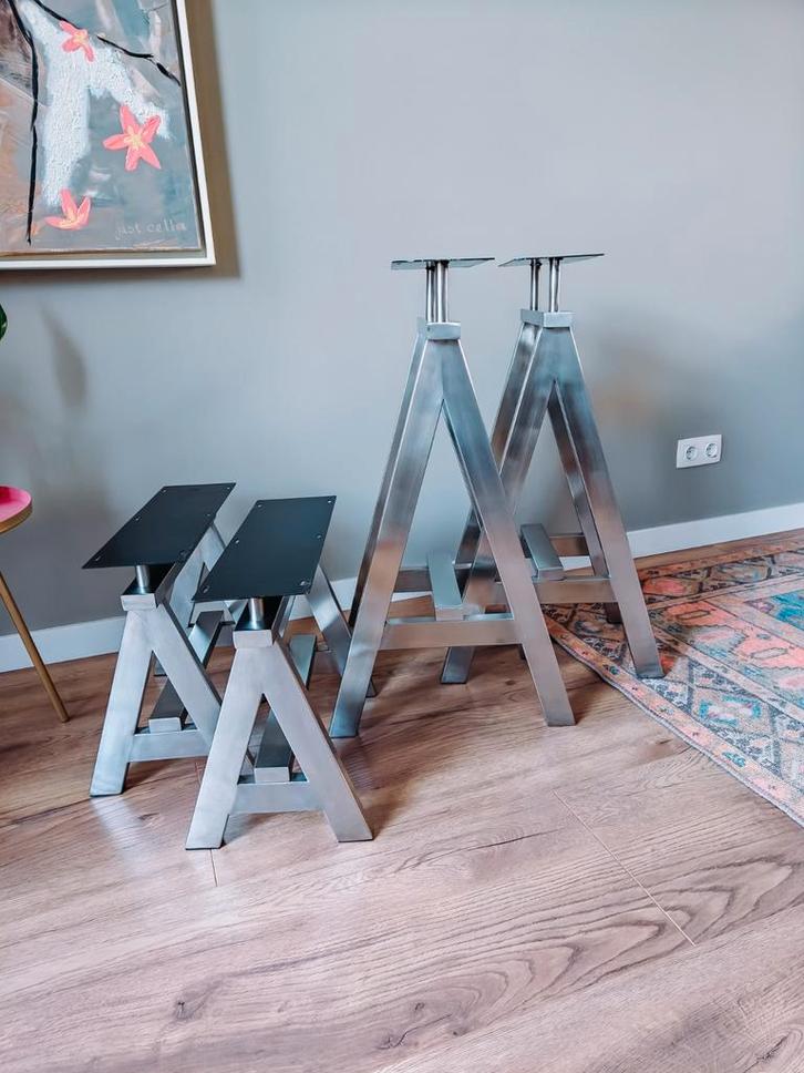 RVS tafelpoten 2 sets salontafel en sidetable formaat, Huis en Inrichting, Tafelonderdelen, Zo goed als nieuw, 50 tot 100 cm, Minder dan 50 cm