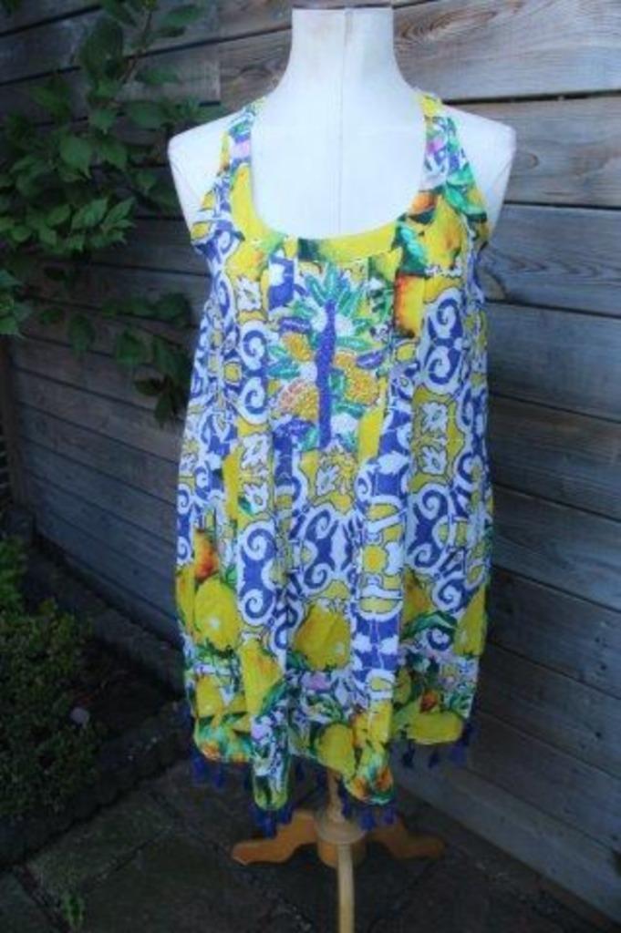 Jurk/ Tuniek geel/ blauw Antica santoria Giacomo cinque 1mt, Kleding | Dames, Jurken, Zo goed als nieuw, Blauw, Ophalen of Verzenden