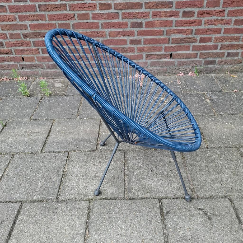 Blauwe Egg chair draadstoel wicker retro, Ophalen, Gebruikt, Wicker