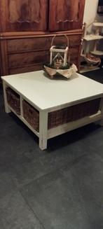 Landelijke witte salontafel met rieten manden, Ophalen, Gebruikt, 100 tot 150 cm, 50 tot 100 cm