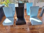 6 leren eetkamerstoelen, Huis en Inrichting, Stoelen, Ophalen, Gebruikt, Zwart, Leer