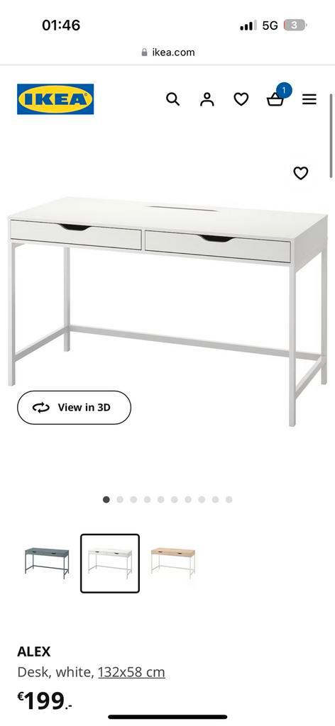 Ikea alex bureau wit 132x58 cm, Huis en Inrichting, Bureaus, Zo goed als nieuw, Bureau, Ophalen