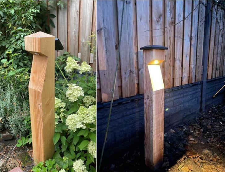 Houten tuinlampen Solar_Douglas tuinlamp_LED_tuinverlichting, Tuin en Terras, Buitenverlichting, Nieuw, Staande lamp, Hout, Minder dan 50 watt