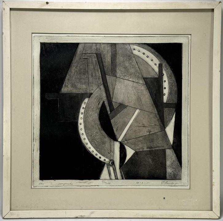 136. Ets, Joop Steenbergen – “Compositie”, 1981, Antiek en Kunst, Kunst | Etsen en Gravures, Ophalen of Verzenden