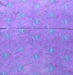 Vintage lap stof paars babyrib met turquoise bloemen NIEUW, Hobby en Vrije tijd, Nieuw, 30 tot 120 cm, 30 tot 200 cm, Ophalen of Verzenden