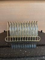 Vintage Glazen Onderzetters met Gouden Houder - Jaren 60, Ophalen of Verzenden, Gebruikt, Glas of Kopje