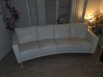 Wit leren bank 4 persoons met bocht, Huis en Inrichting, Ophalen of Verzenden, Gebruikt, Leer