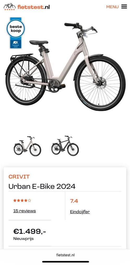 Crivit Urban elektrische fiets, Fietsen en Brommers, Elektrische fietsen, Zo goed als nieuw, Overige merken, 50 km per accu of meer