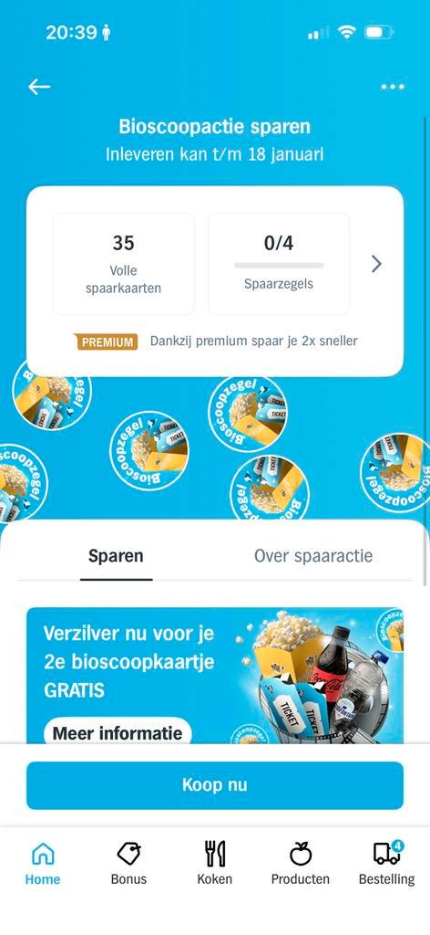 30 spaarkaarten bioscoop Albert Heijn, Tickets en Kaartjes, Kortingen en Cadeaubonnen, Eén persoon, Kortingsbon
