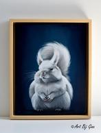 Fluffy witte eekhoorn op doek, ingelijst in een mooie lijst, Ophalen of Verzenden